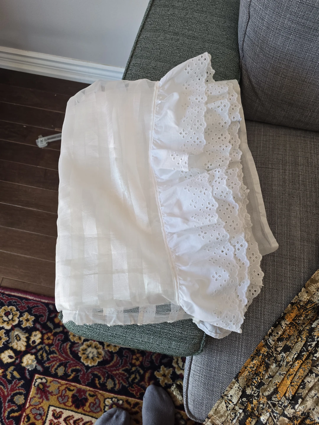 White Sheer Curtain with Ruffles and Eyelet Trim - photo 2