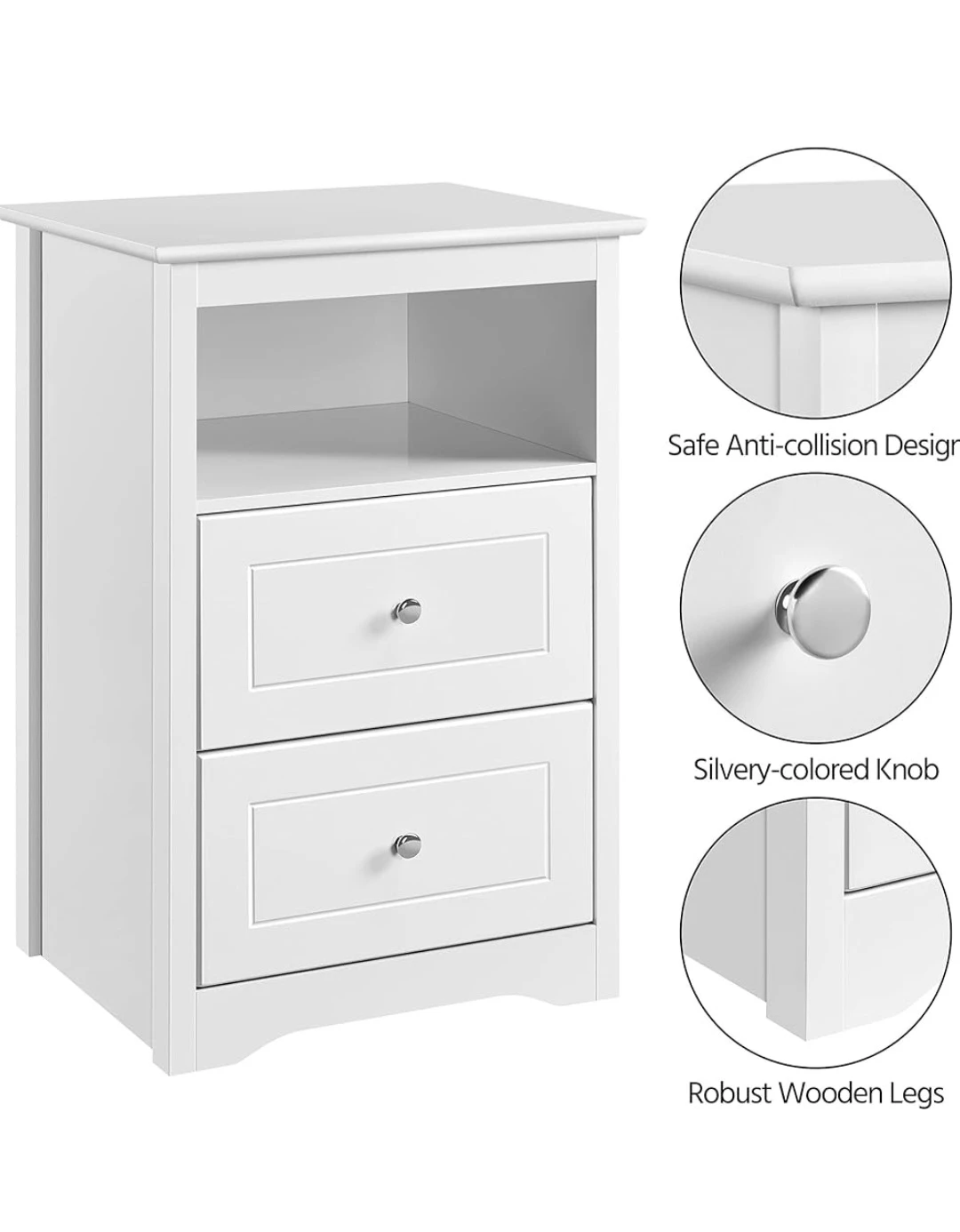 White 2-Drawer Nightstand with Shelf - photo 3