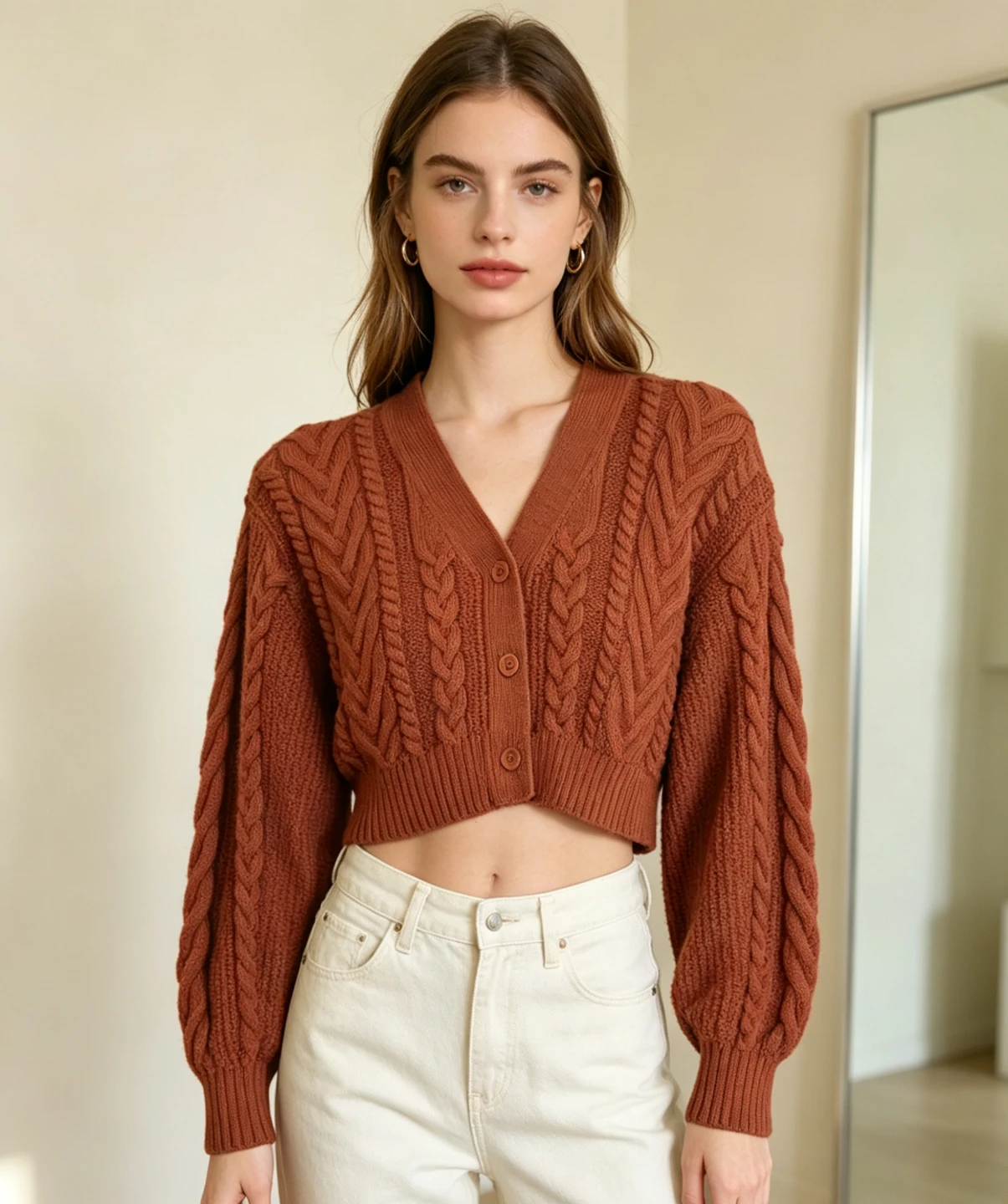 Cropped Cable Knit Cardigan