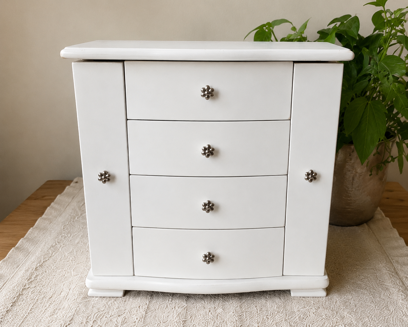 White Jewellery Box with Mirror and Drawers