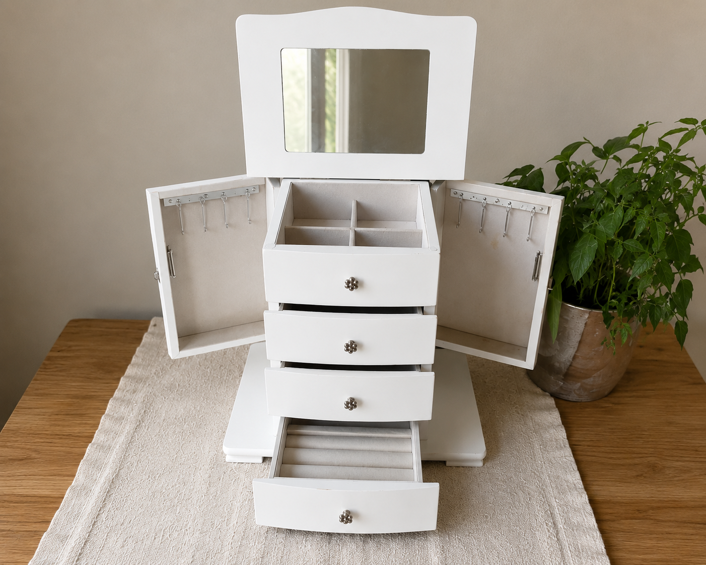 White Jewellery Box with Mirror and Drawers - photo 2