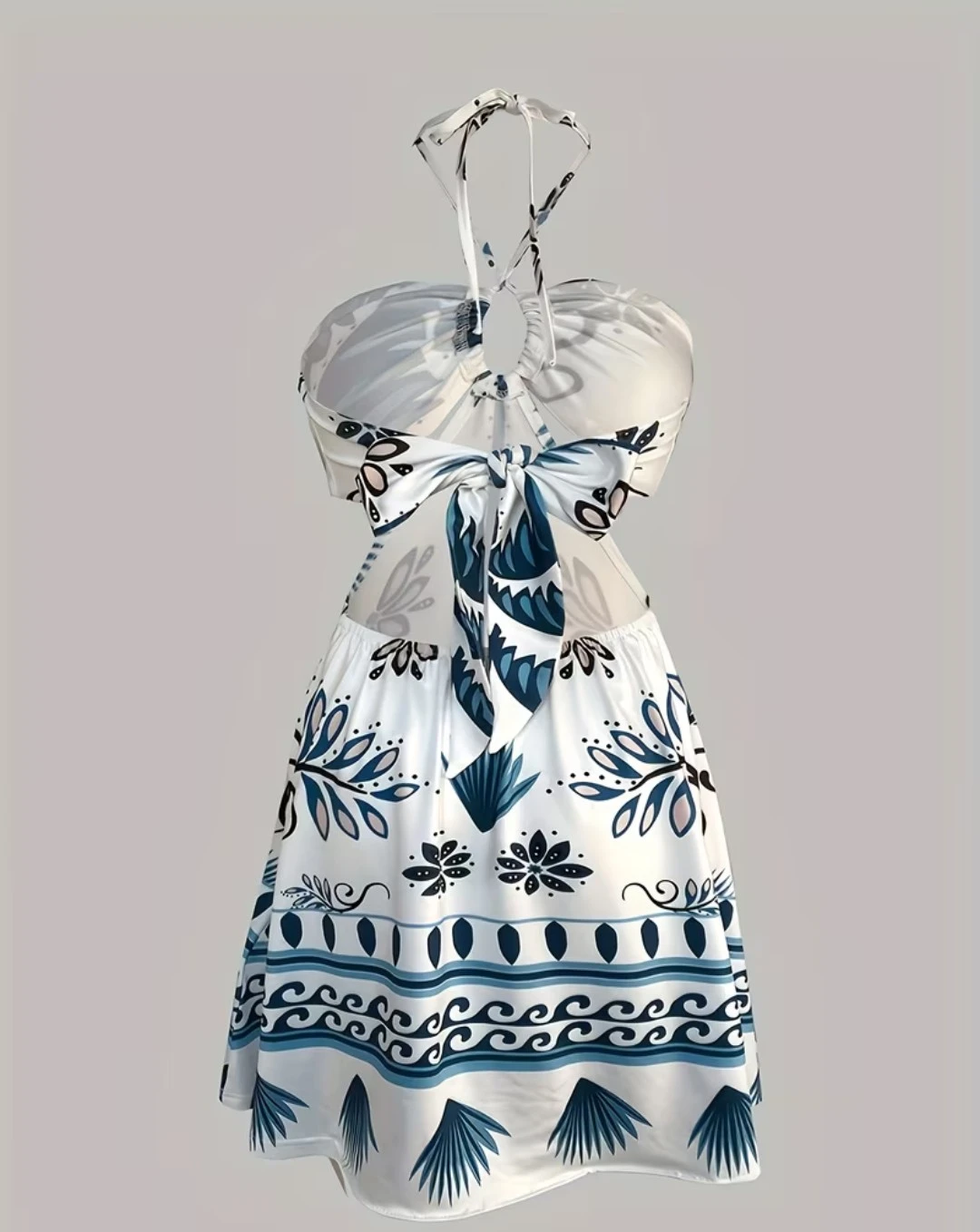 Women's White Blue Floral Halter Dress - photo 2