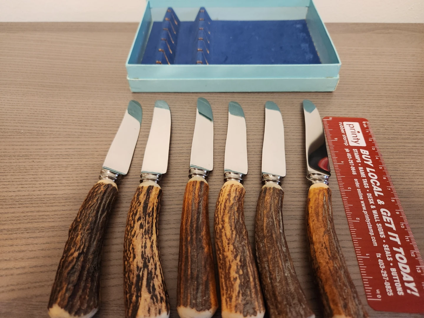 Set of 6 Vintage Antler Handle Steak Knives - photo 3