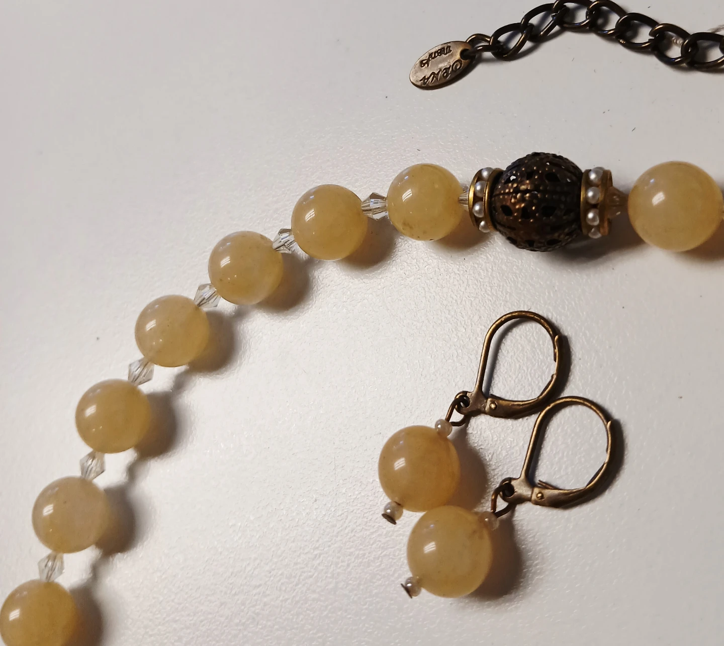 Semi-precious Honey Jade Necklace and Earring Set - photo 4