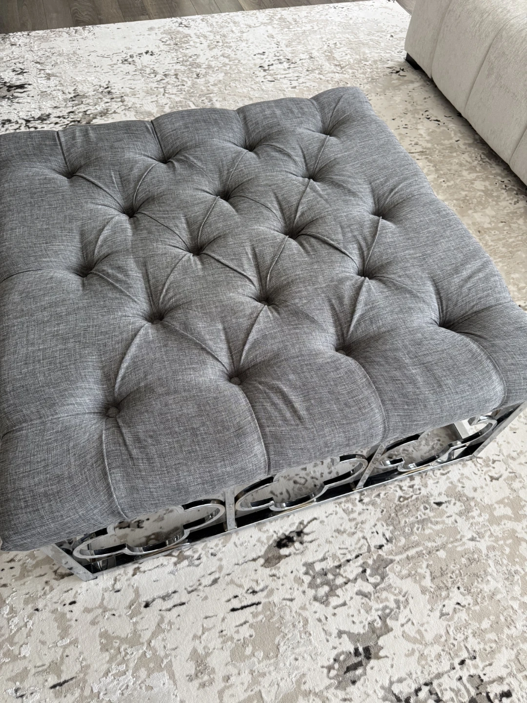 Tufted Ottoman with Mirrored Base - photo 2