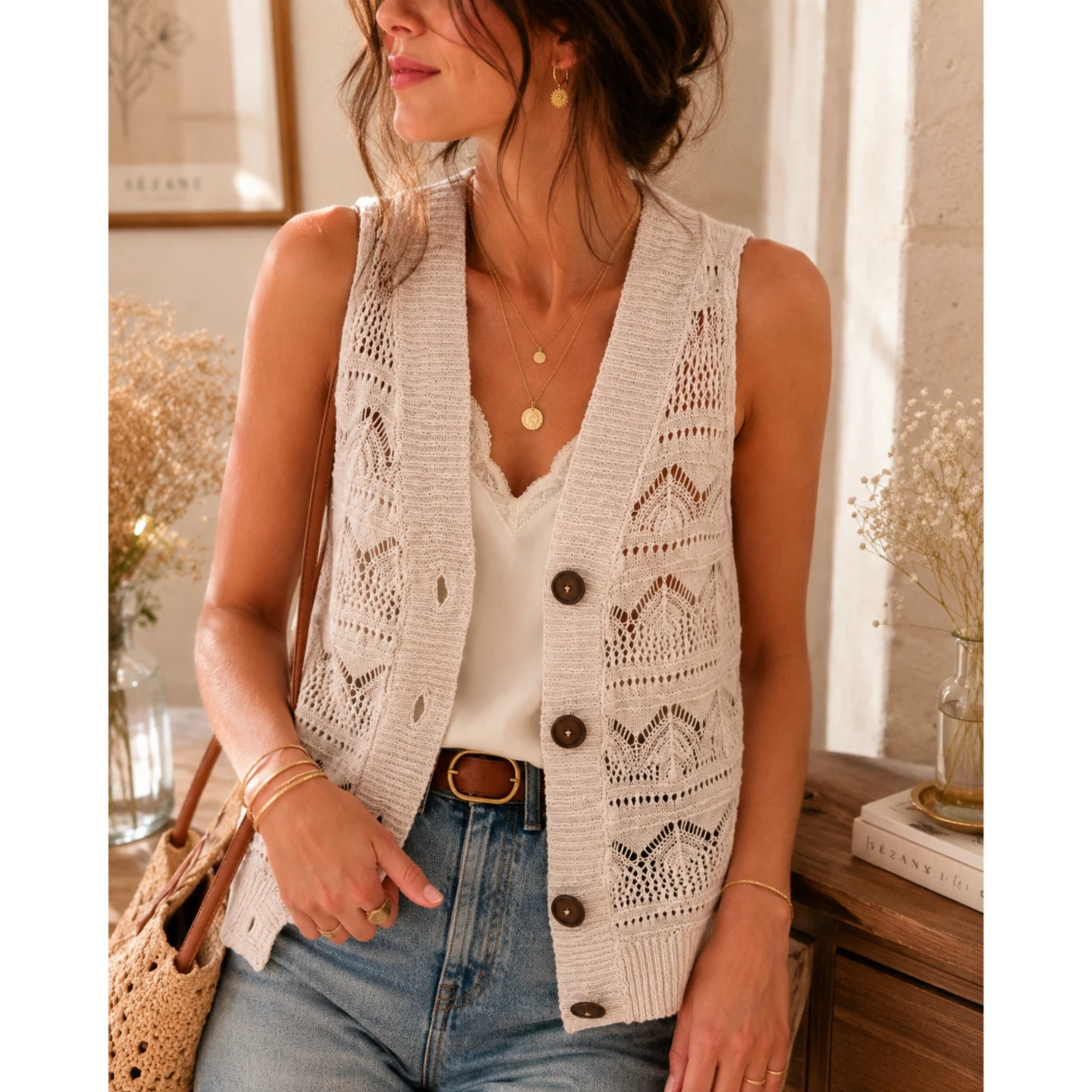 Multiblu Cream Lace Knit Vest - photo 2