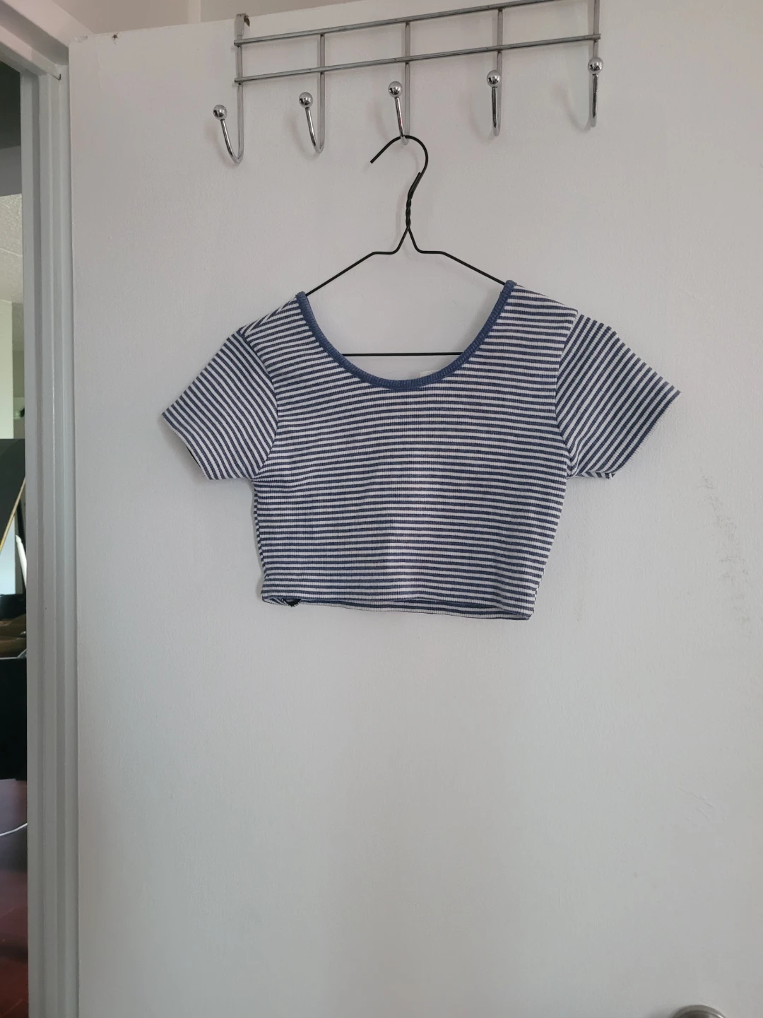 Blue and White Striped Crop Top