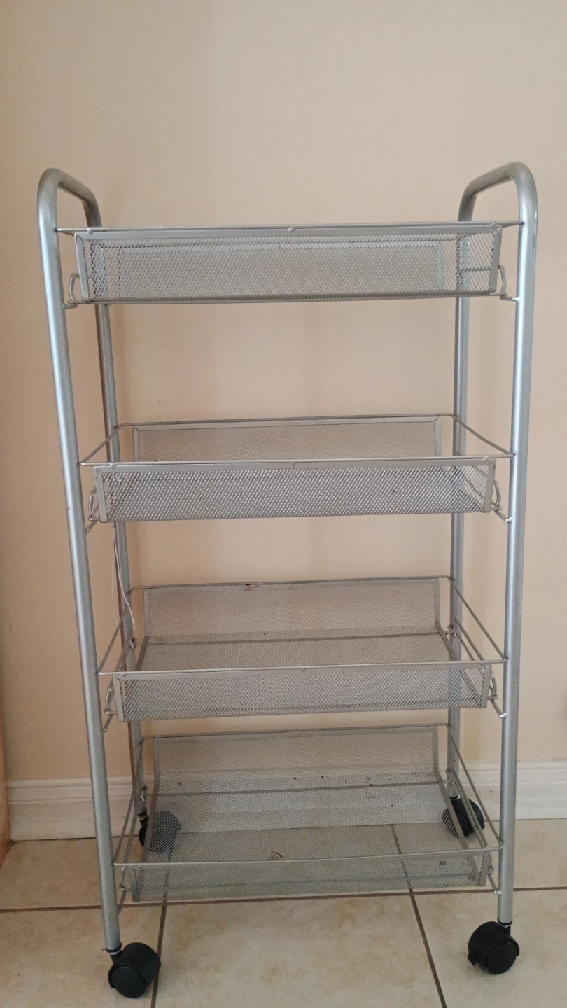 Silver 4-Tier Mesh Rolling Cart