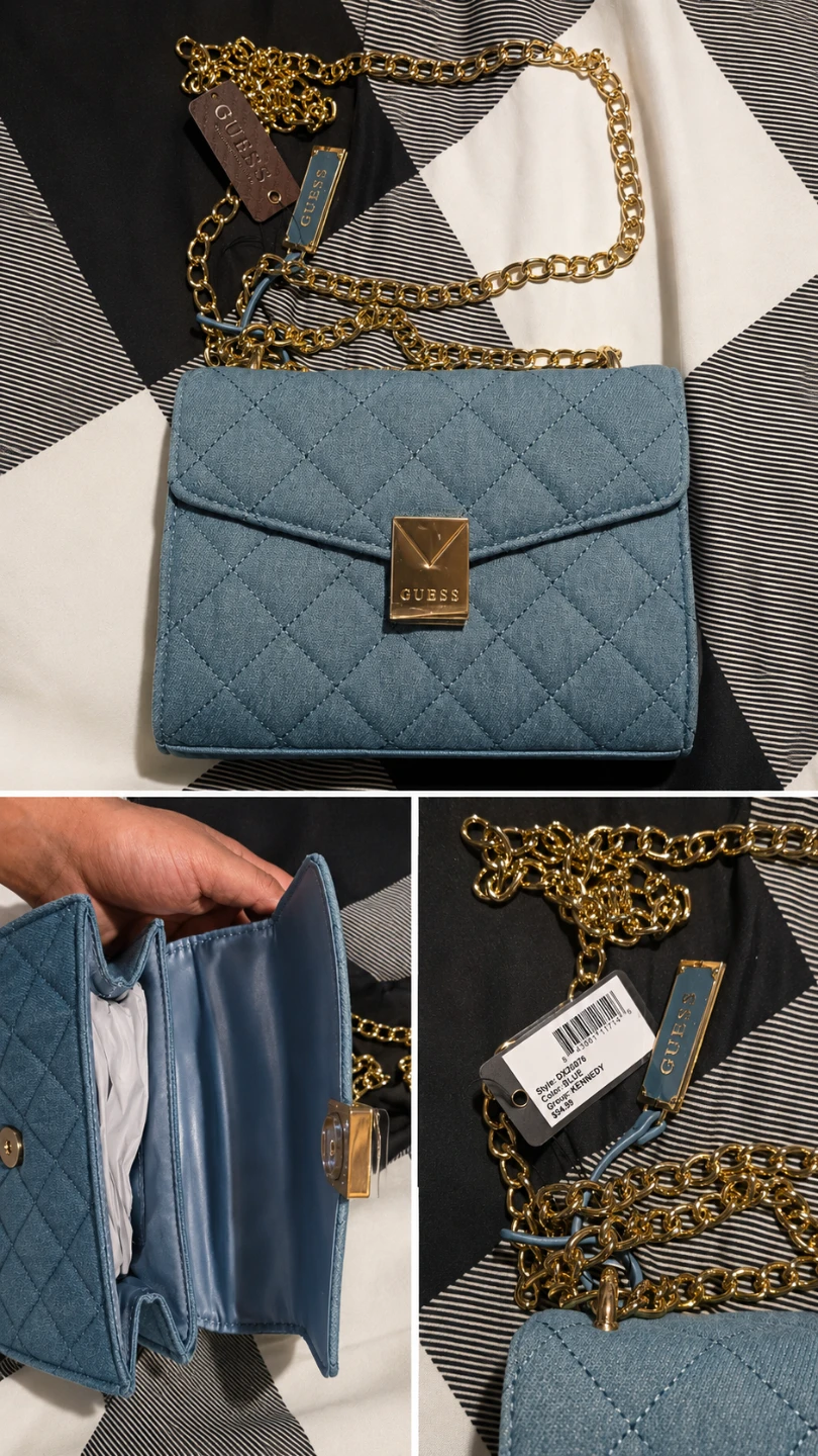Guess Quilted Denim Shoulder Bag