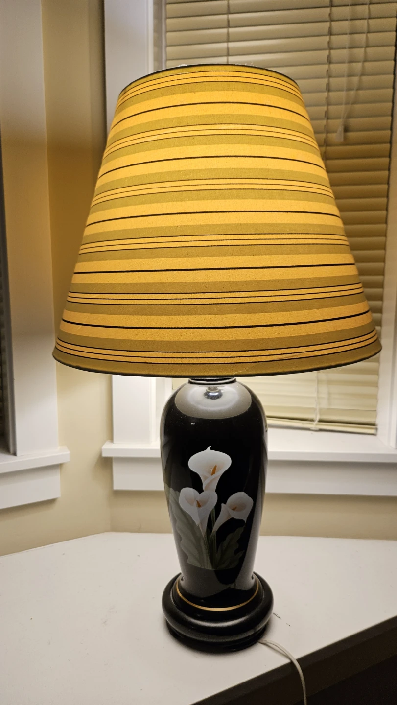 Table Lamp with Striped Shade and Calla Lily Base