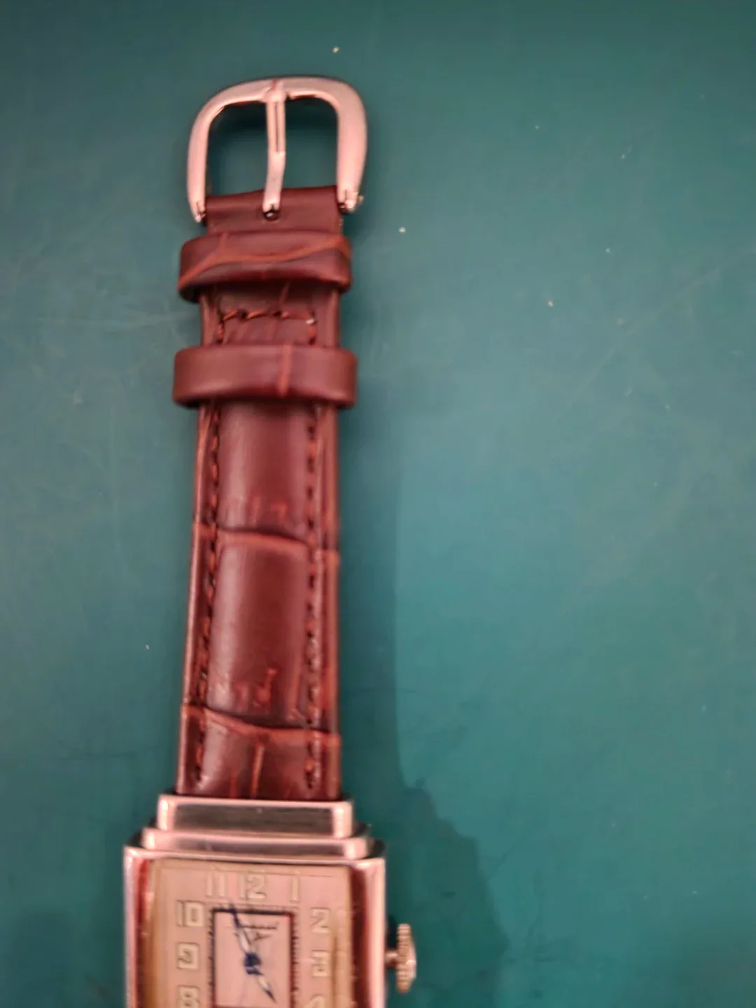 Vintage Fossil Rectangle White Dial Watch Brown Leather Strap - photo 2