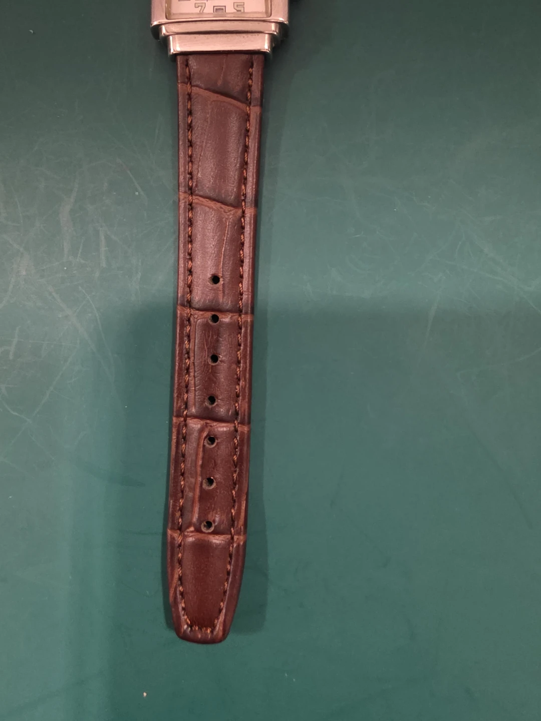 Vintage Fossil Rectangle White Dial Watch Brown Leather Strap - photo 4