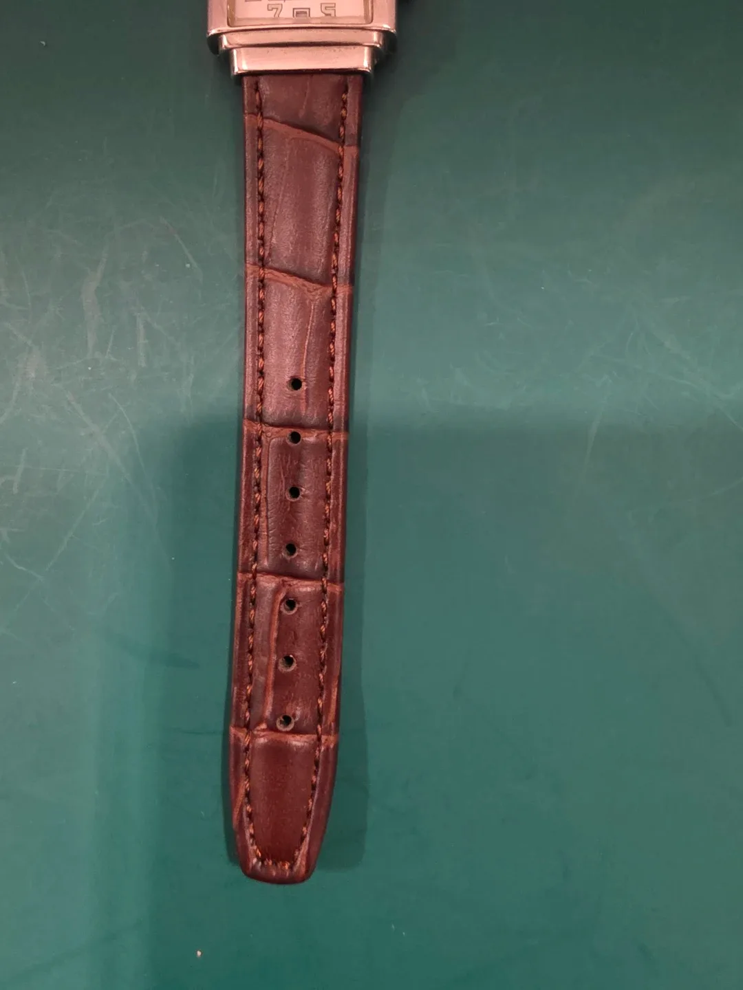 Vintage Fossil Rectangle White Dial Watch Brown Leather Strap - photo 4