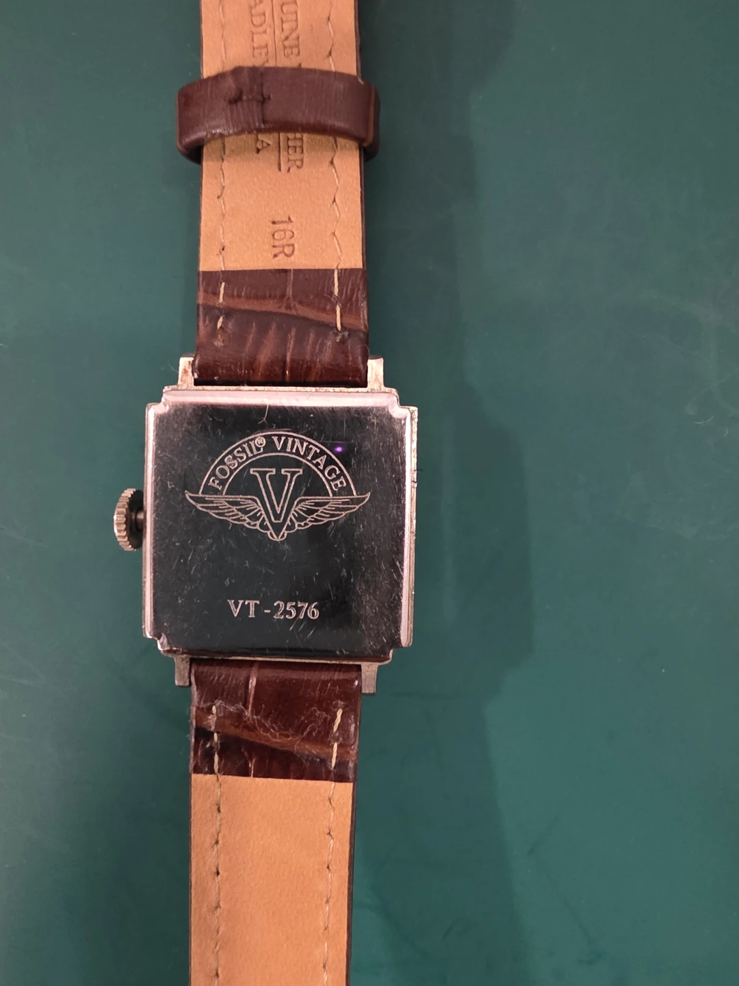 Vintage Fossil Rectangle White Dial Watch Brown Leather Strap - photo 5
