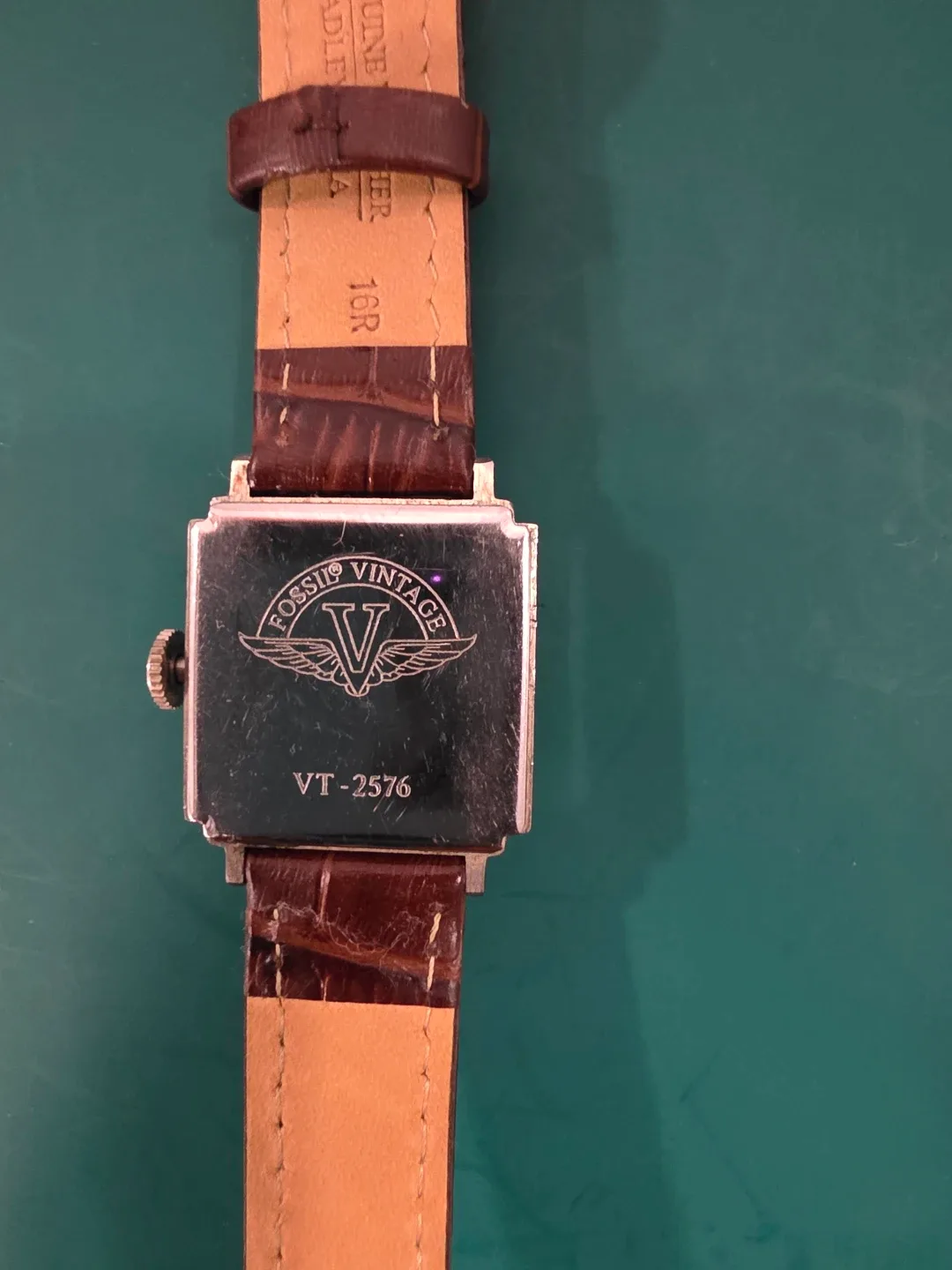 Vintage Fossil Rectangle White Dial Watch Brown Leather Strap - photo 5