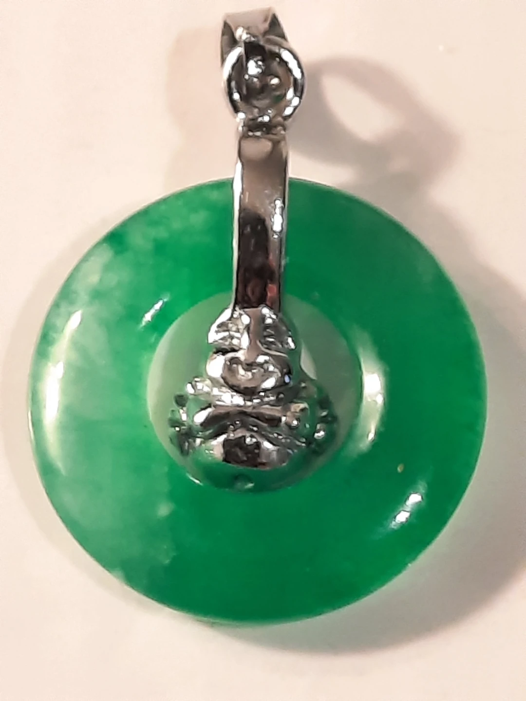 Green Jade Disc Pendant 925 silver