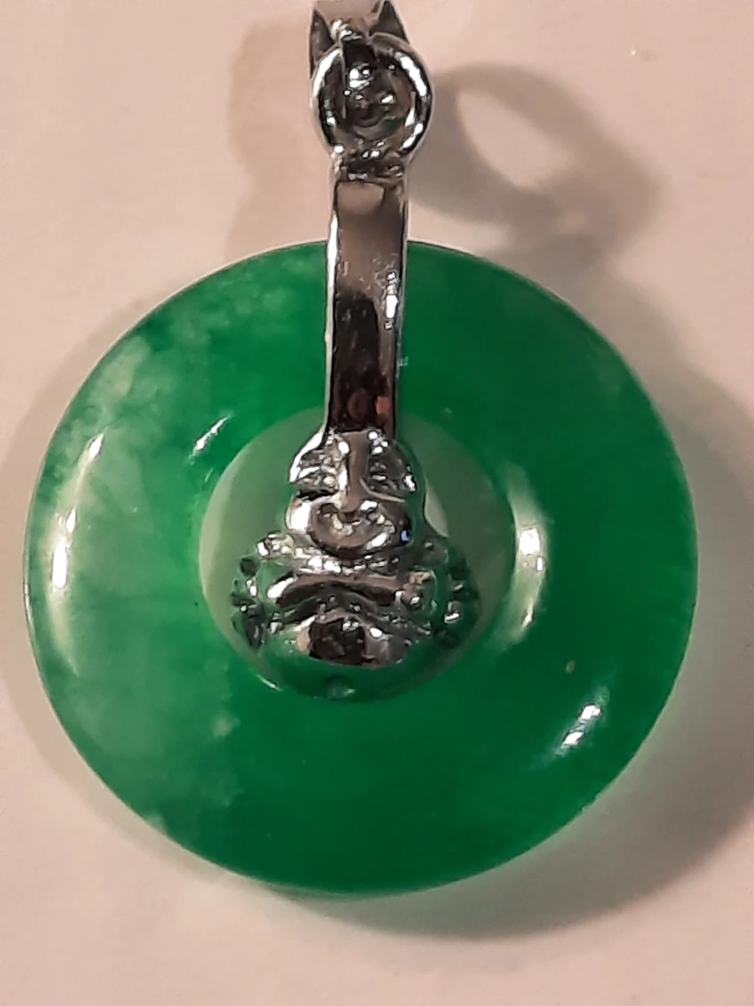 Green Jade Disc Pendant 925 silver - photo 2