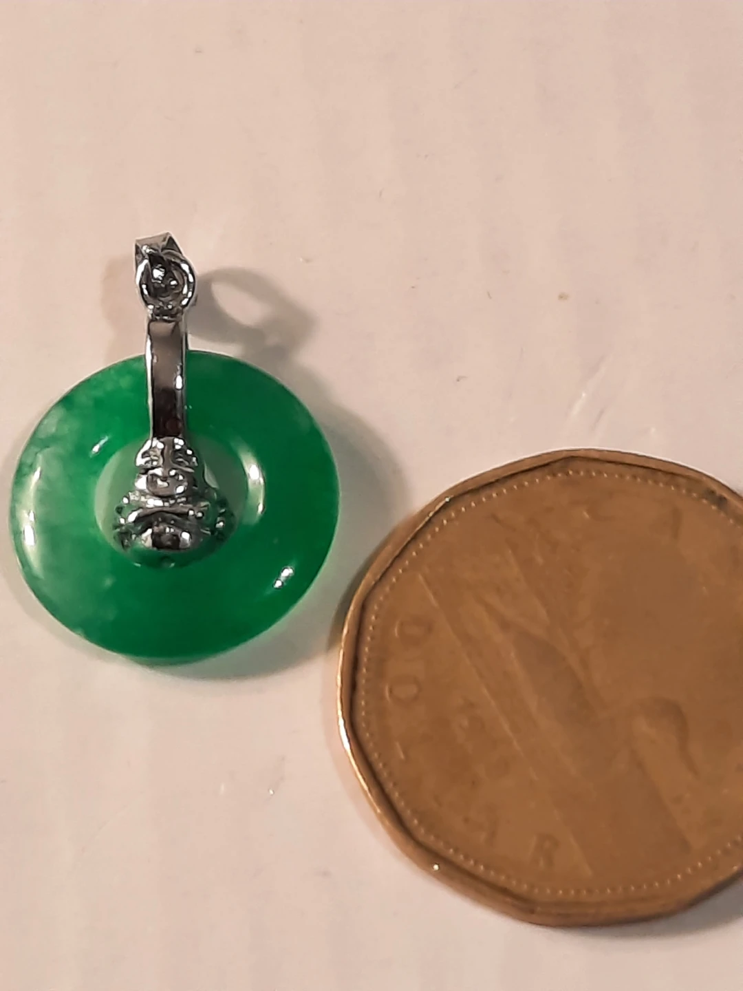Green Jade Disc Pendant 925 silver - photo 3