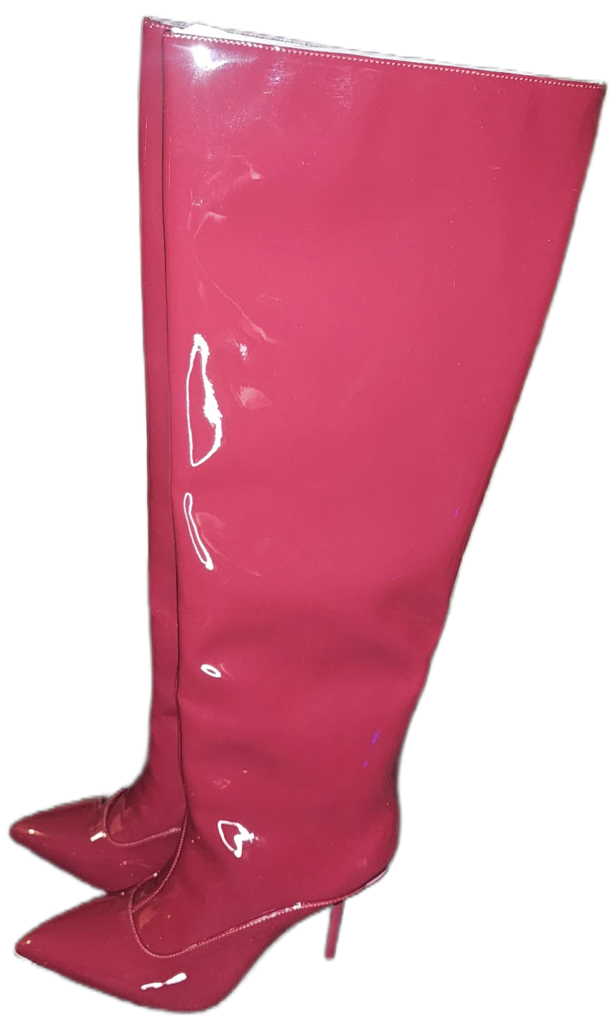 Patent Leather Knee-High Boots - Burgundy⚽️ - photo 5