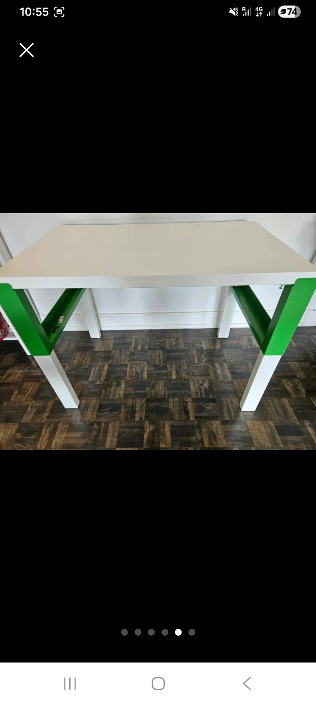 IKEA White and Green Desk with Two Chairs and Lamp