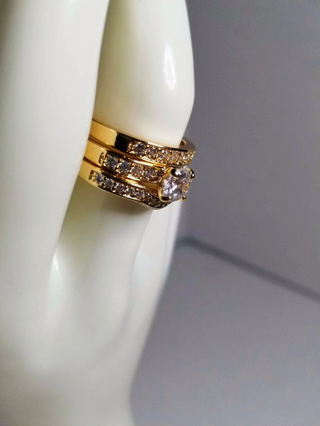Gold Tone Ring Set with Clear Stones - photo 2