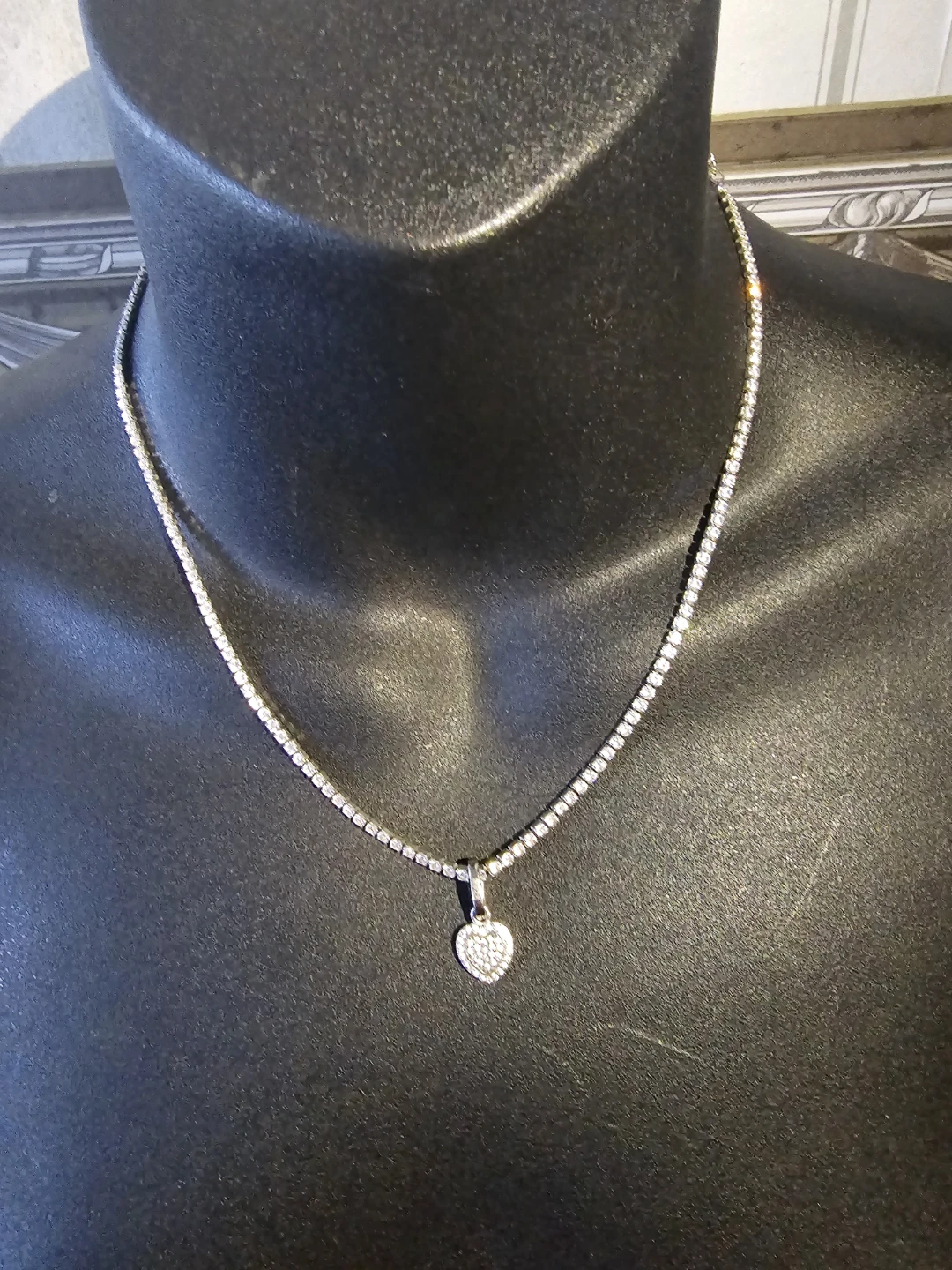 Silver 925 Heart Pendant Tennis Mossanite Chain