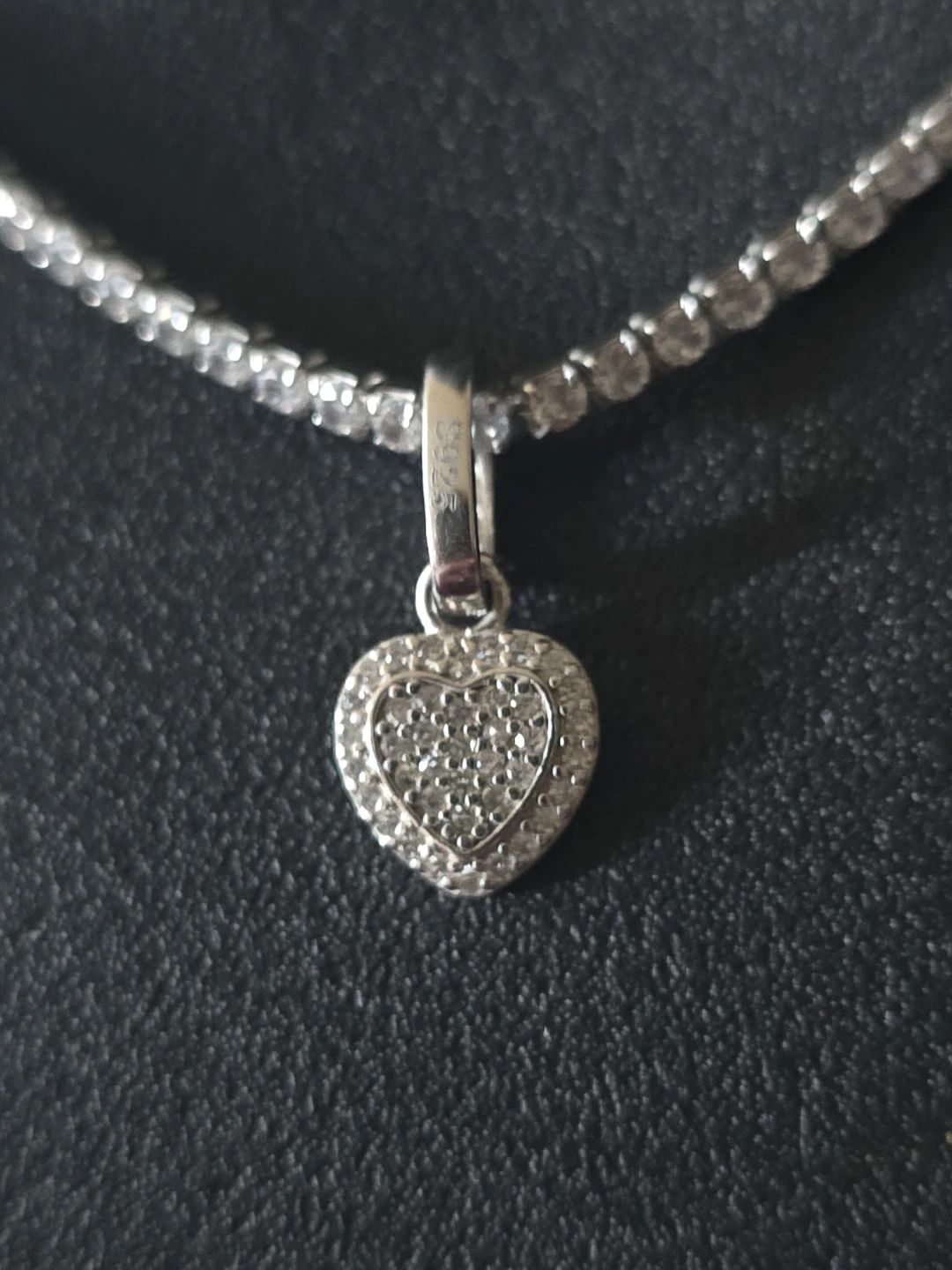 Silver 925 Heart Pendant Tennis Mossanite Chain - photo 2
