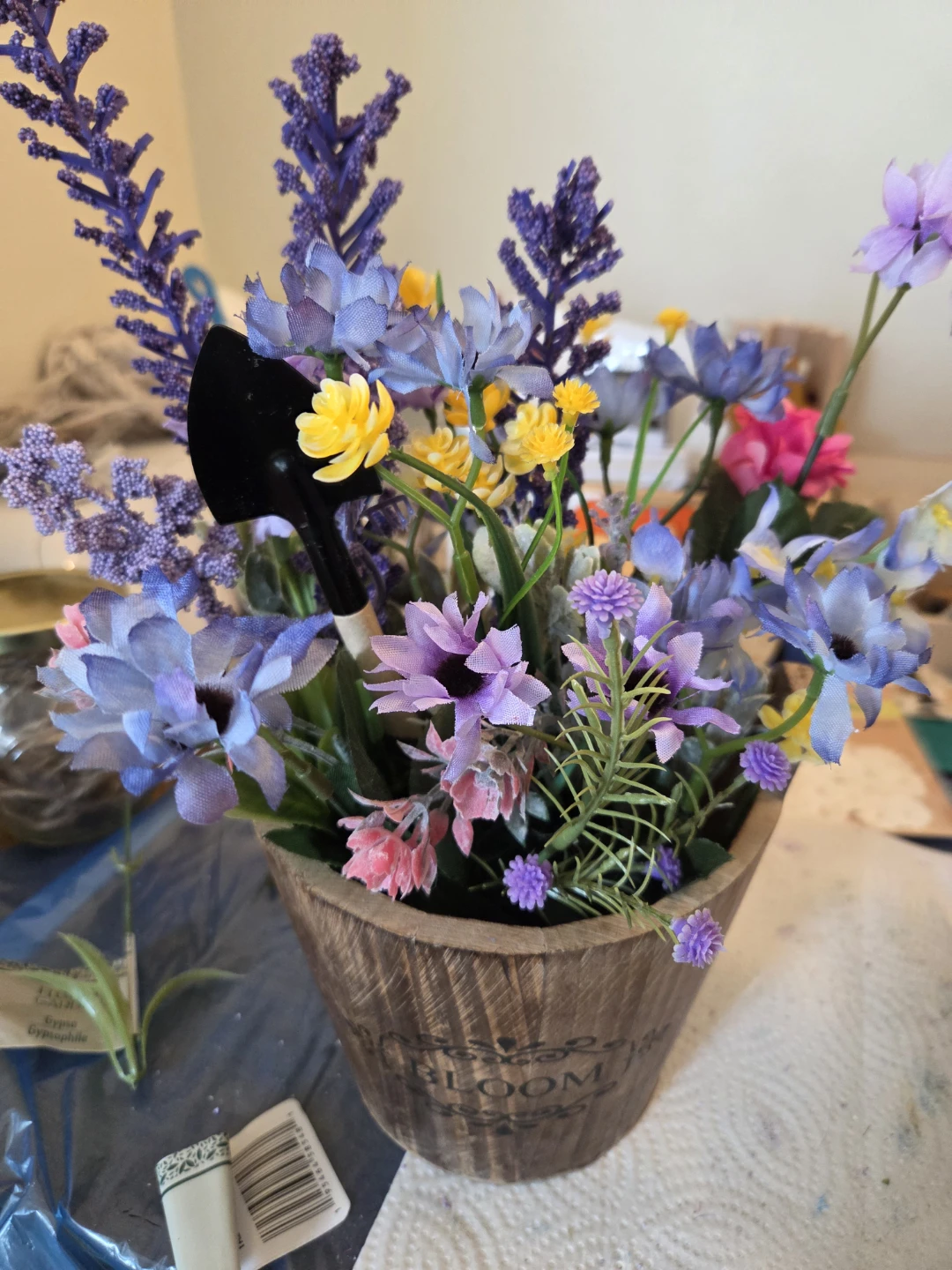 Decorative Potted Faux Flowers with Garden Tools - photo 2