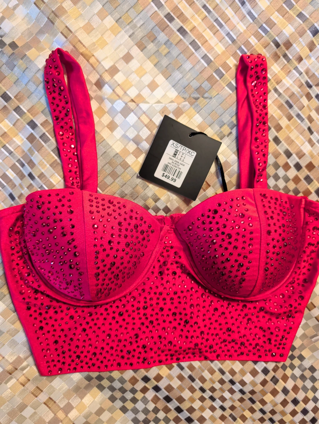 Red Embellished Bustier Top