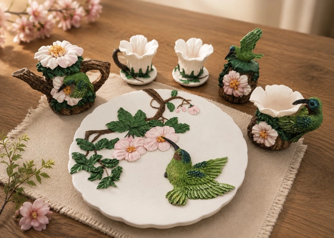 Hummingbird and Flower Decorative tea Set