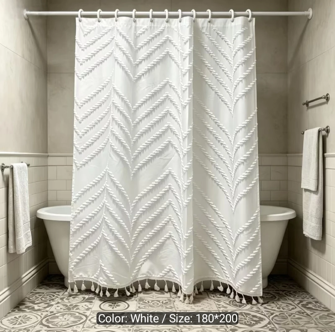 2 White Tufted  Shower Curtains