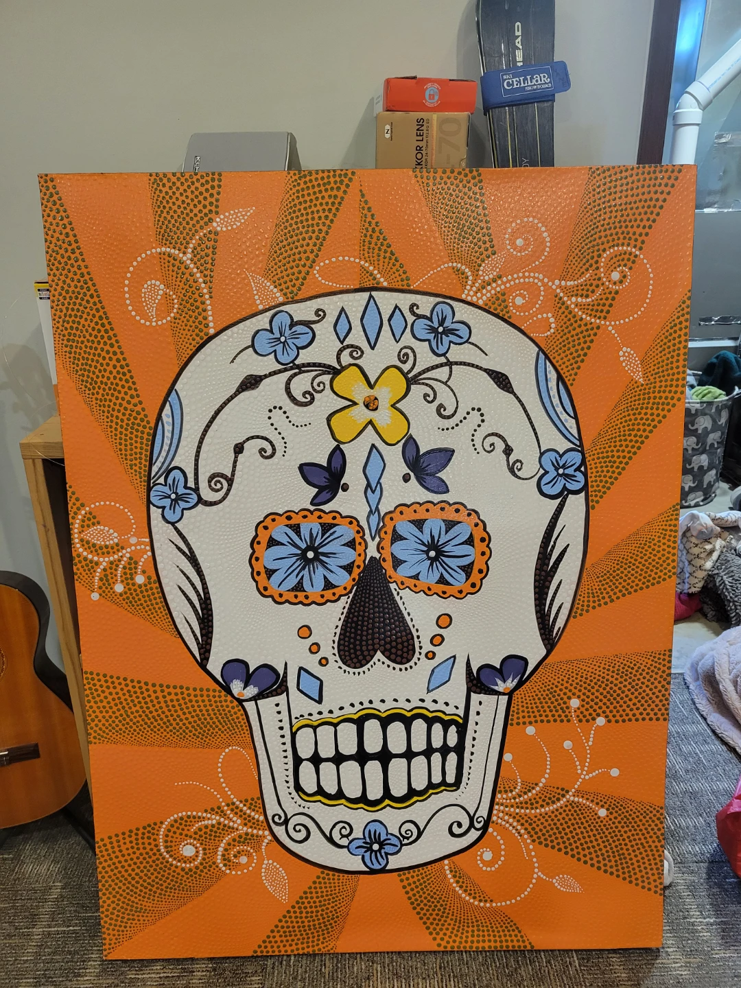 Custom Dia de los Muertos Skull dotted Canvas Art