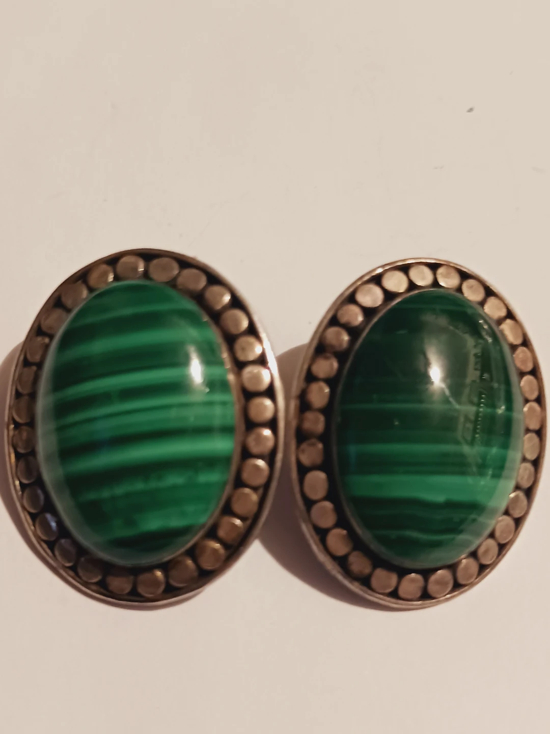 Sterling Silver 925 Malachite Oval Pierced Earrings - photo 2