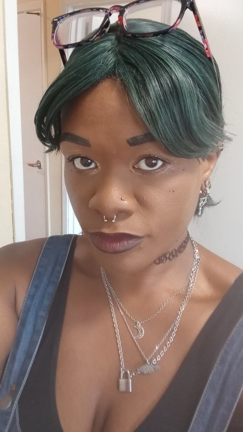 Green and black wig