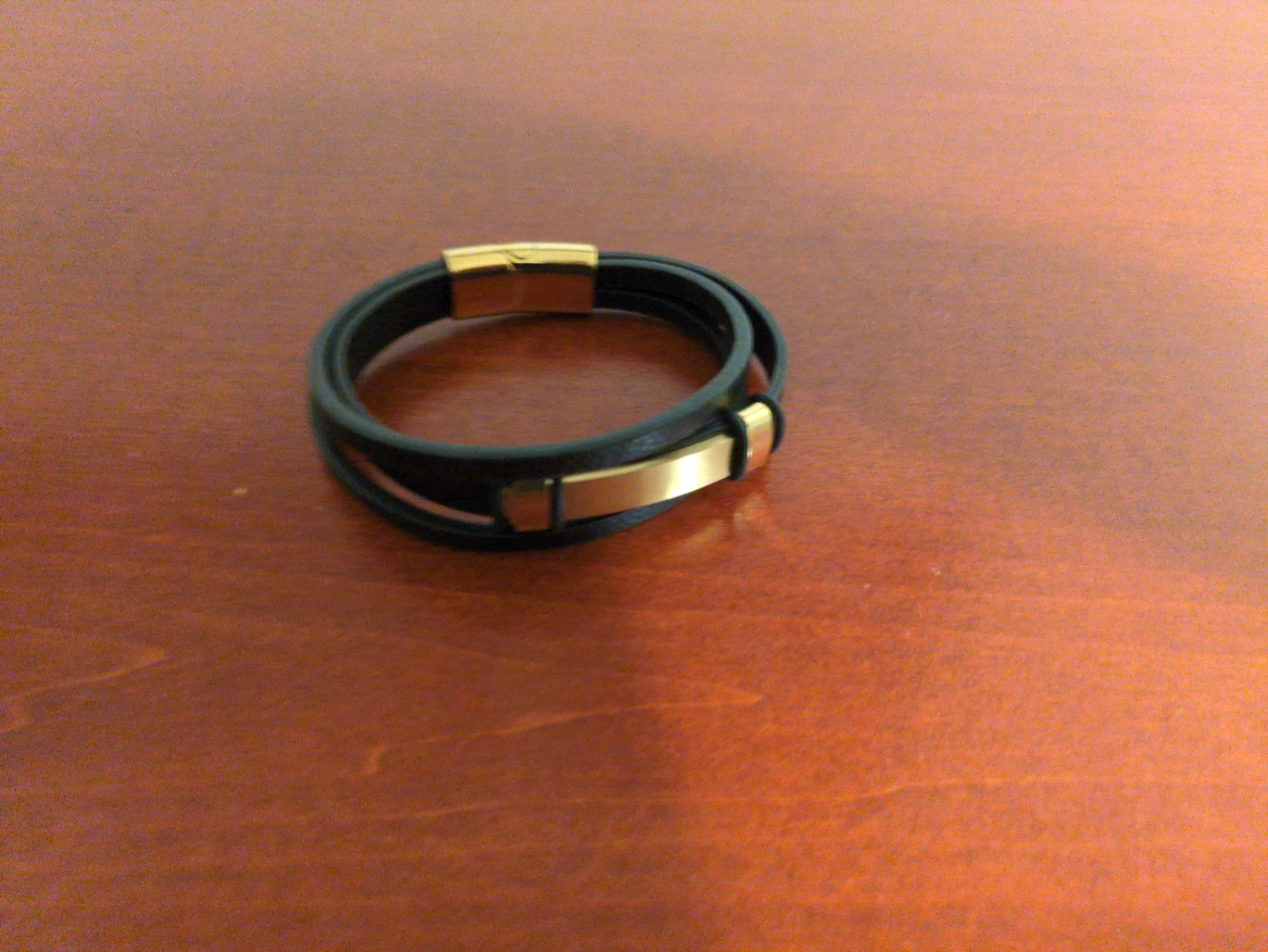 Black Leather Bracelet with Gold Clasp - photo 3