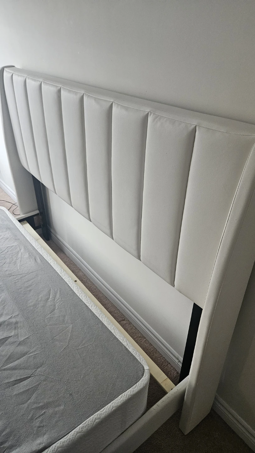 White Upholstered Headboard Bed Frame - photo 2