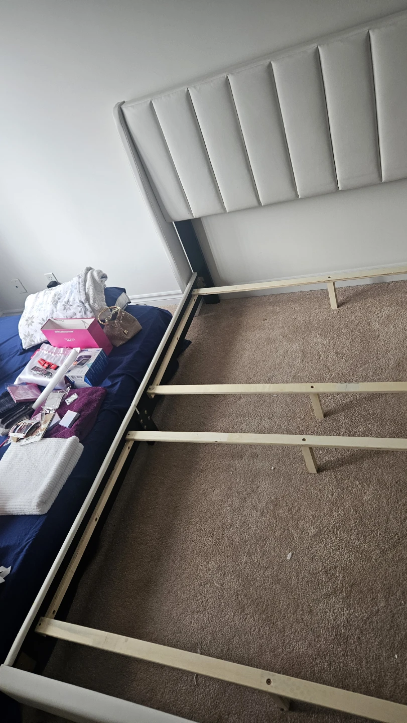 White Upholstered Headboard Bed Frame - photo 3
