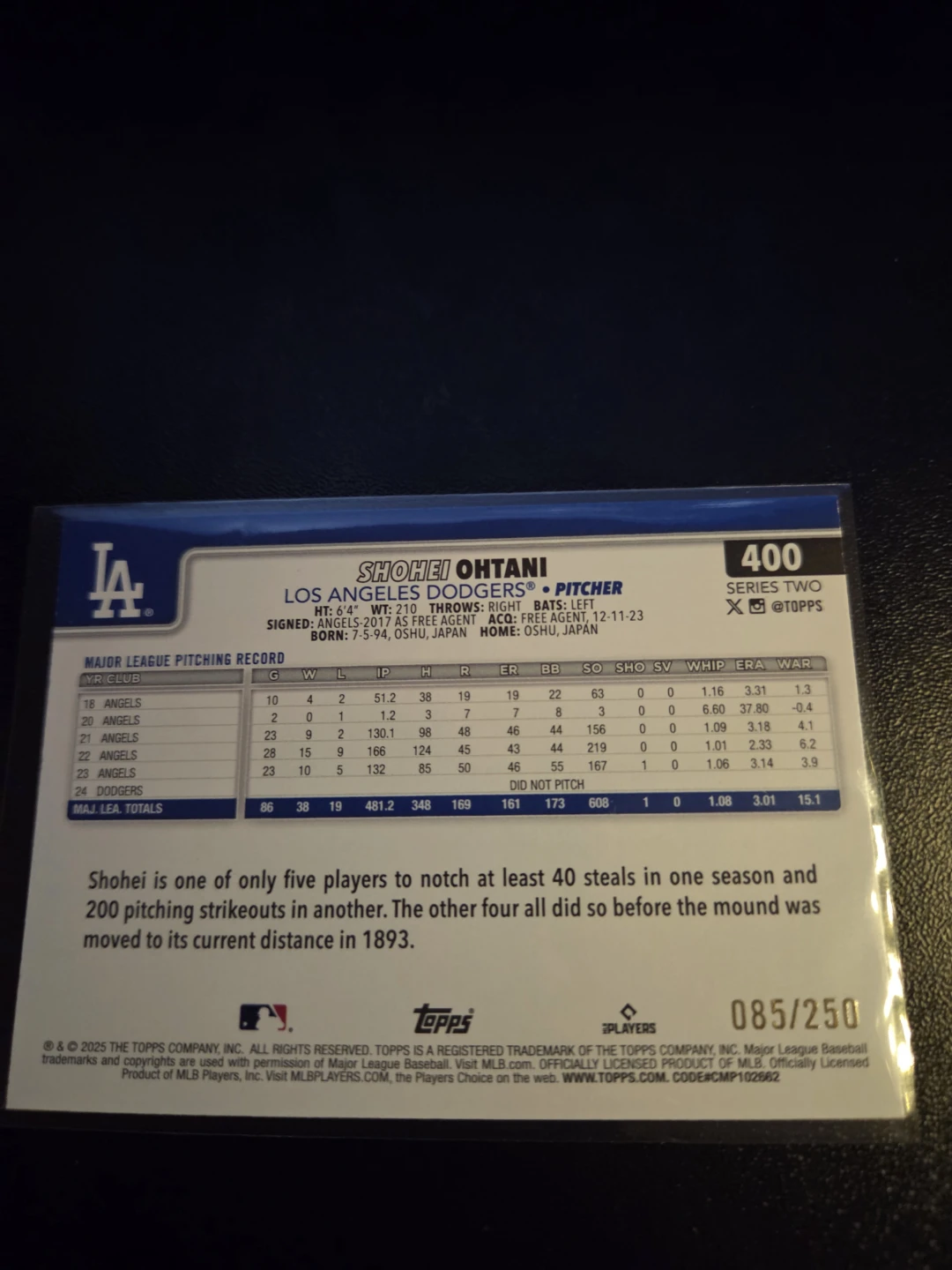 Shohei Ohtani 2025 Topps Series Two Baseball Card 400/250 - photo 2