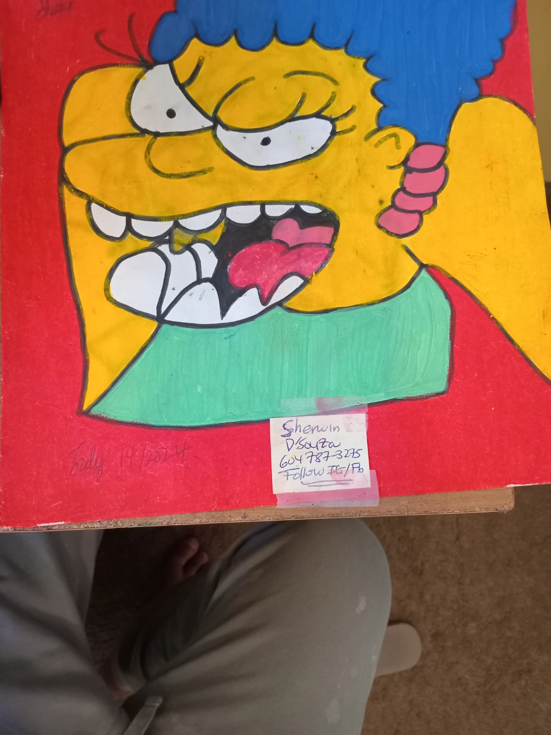 Updated Red Background Marge Simpson Drawing