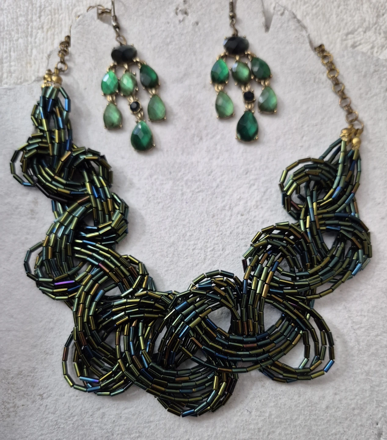 Beaded Necklace and Earring Set - Green/Blue - photo 2