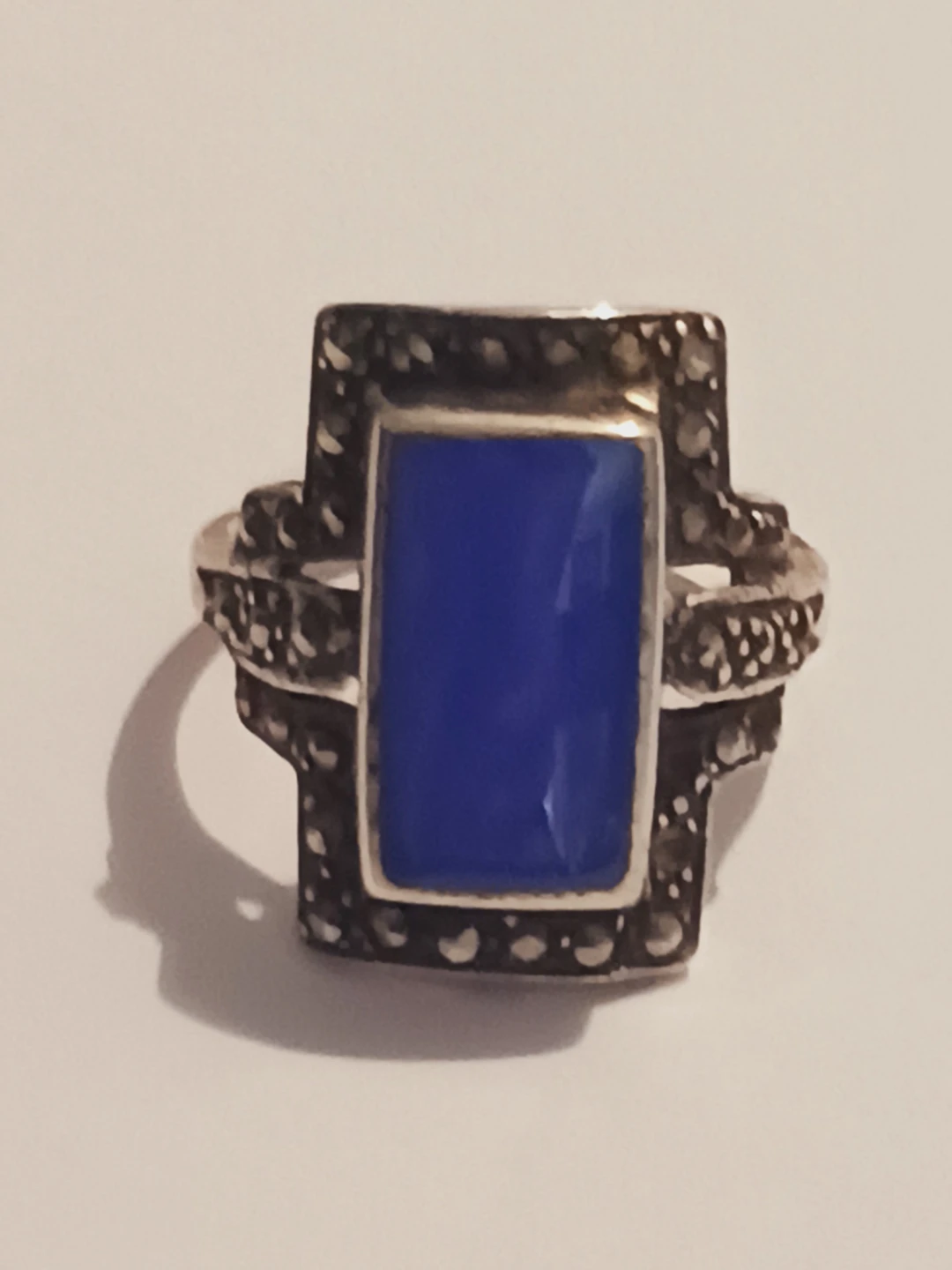Art Deco Sterling Silver 925 Marcasites Lapis Lazuli Ring.7 - photo 4