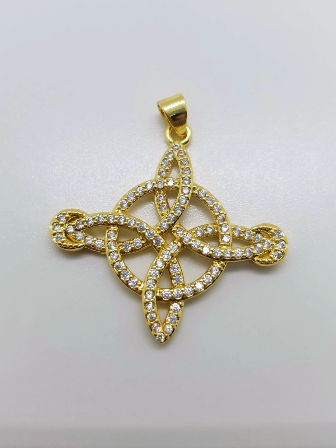 Gold plated Celtic Knot Pendant Necklace with Crystals