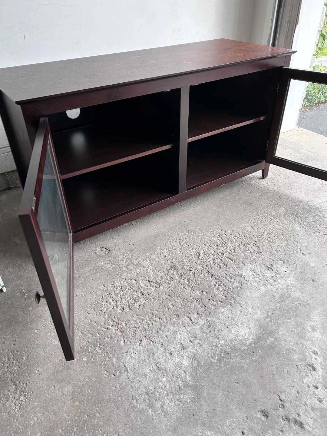 Dark Wood TV Stand with Glass Doors - photo 2