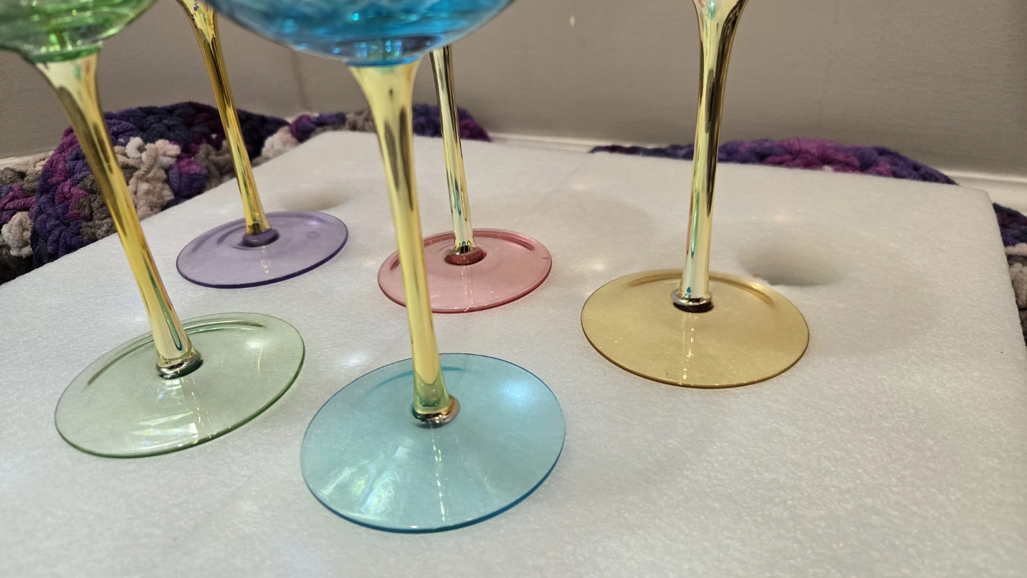 Set of 5 Assorted Color Coupe Glasses with Gold Trim - photo 4