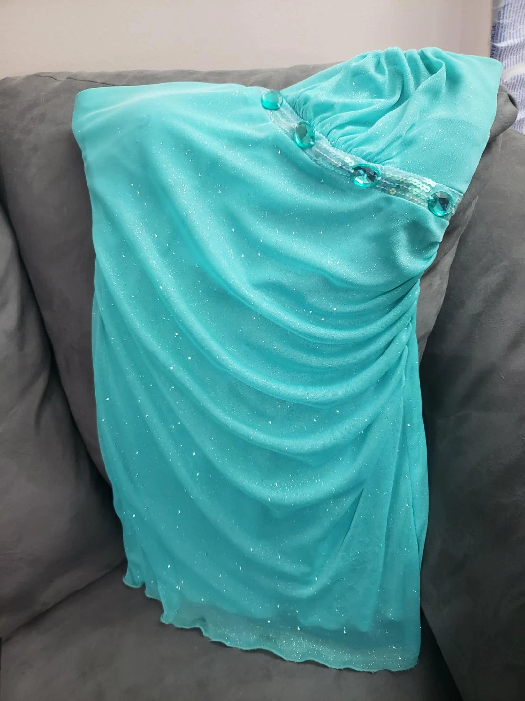 Jolie Teal Strapless Sparkle Dress Petite 6P
