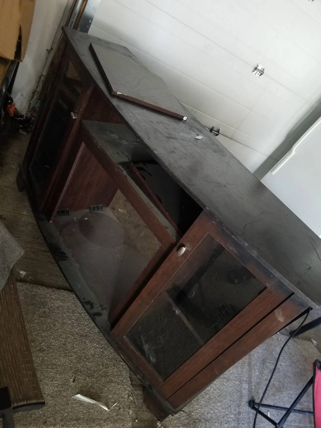 Wooden Media Console with Glass Doors