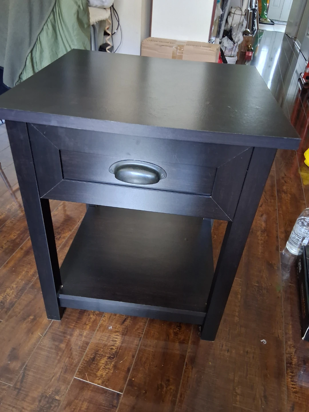 Ikea Black End Table with Drawer and Shelf - photo 2