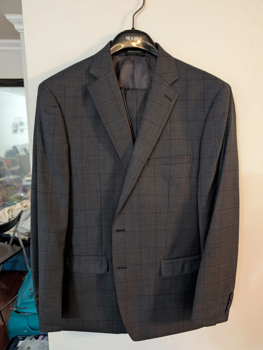 Bruno Piattelli Grey Plaid Wool Suit - Size 46R