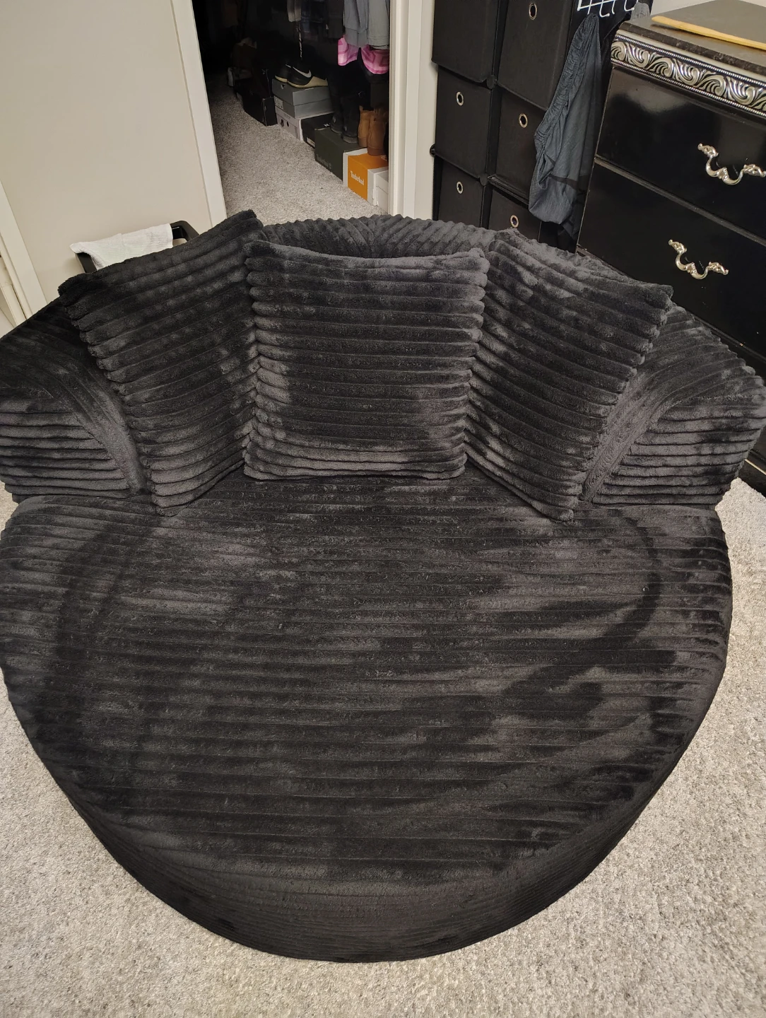 Black Corduroy Accent Chair with Pillows