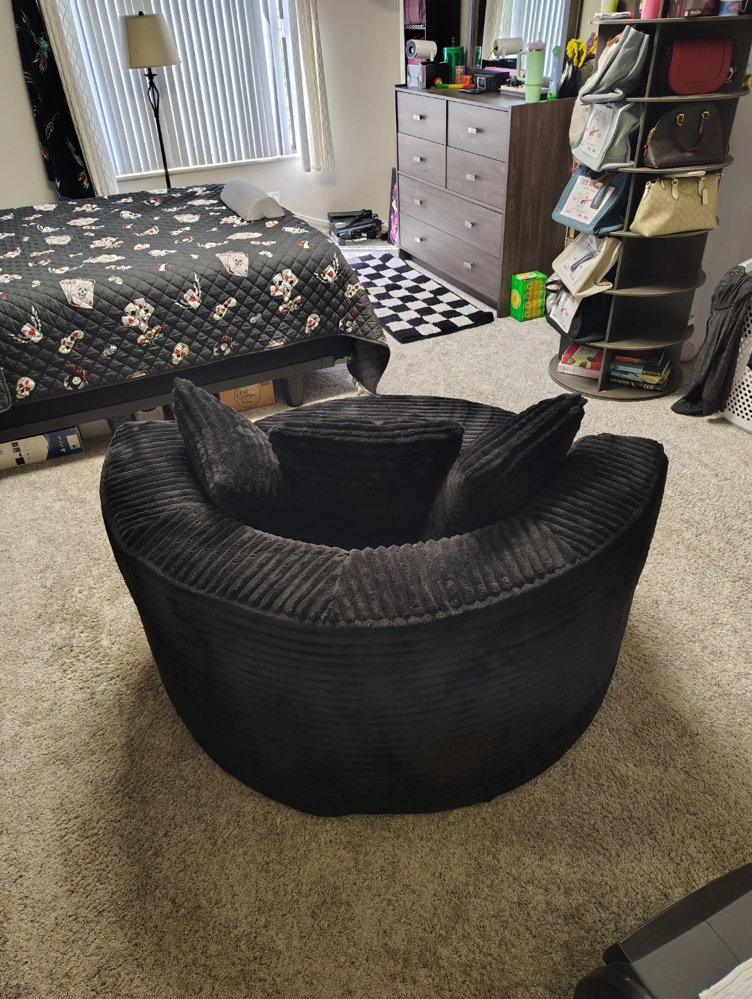 Black Corduroy Accent Chair with Pillows - photo 2